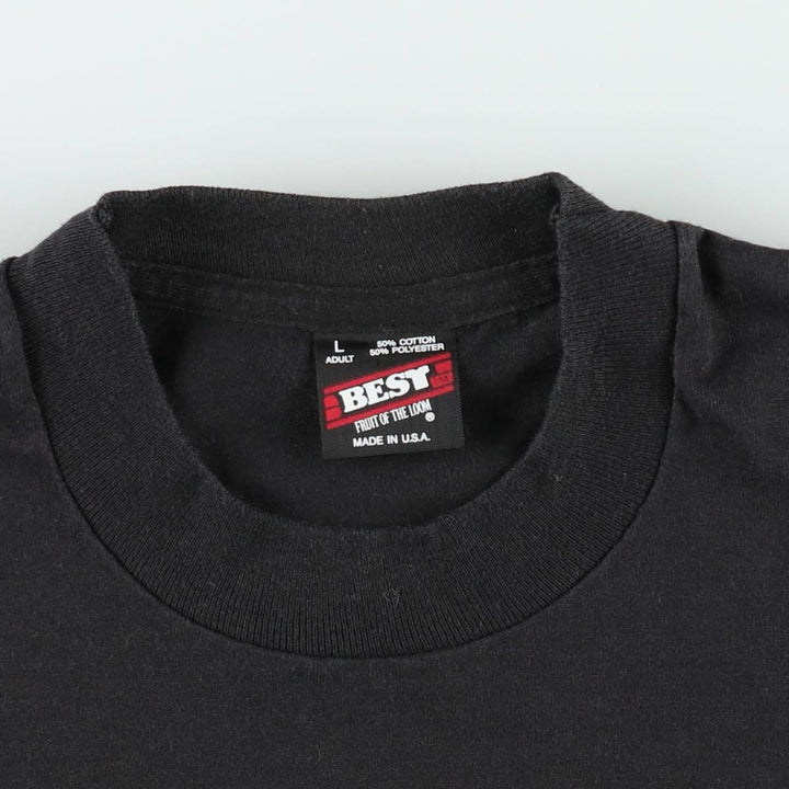 90'S Fruit of the Loom Best Printed T-shirt, Made in USA, Men's L size, Vintage cotton black type Vintage Second Hand