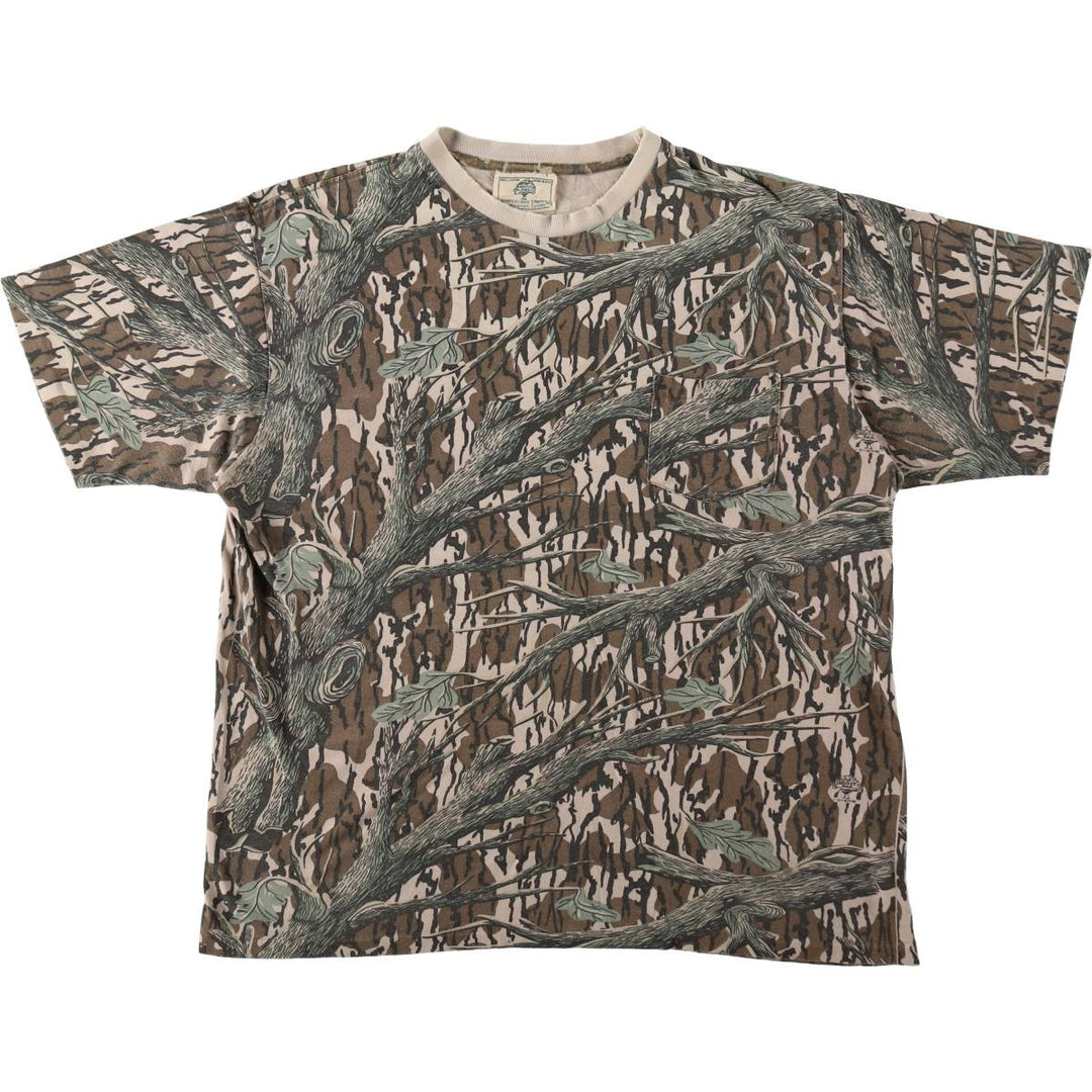 80s-90'S MOSSY OAK Real Tree Camo Pocket T-Shirt, Made in USA, Men's XL equivalent, Vintage cotton Khaki type Vintage Second Hand