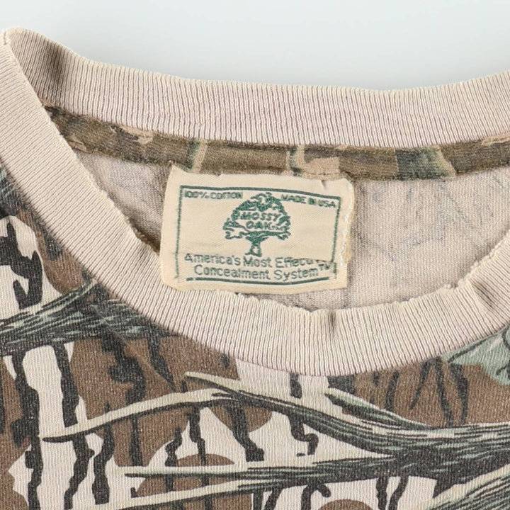 80s-90'S MOSSY OAK Real Tree Camo Pocket T-Shirt, Made in USA, Men's XL equivalent, Vintage cotton Khaki type Vintage Second Hand