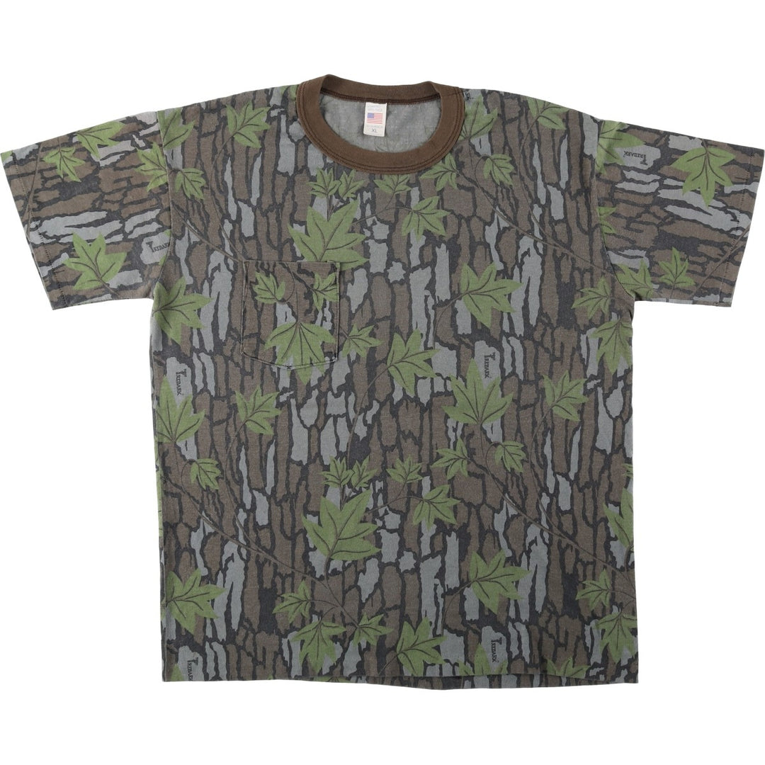 ~90'S Tree Bark Camo T-Shirt, Made in USA, Men's XL equivalent, Vintage polyester Khaki type sage green Vintage Second Hand