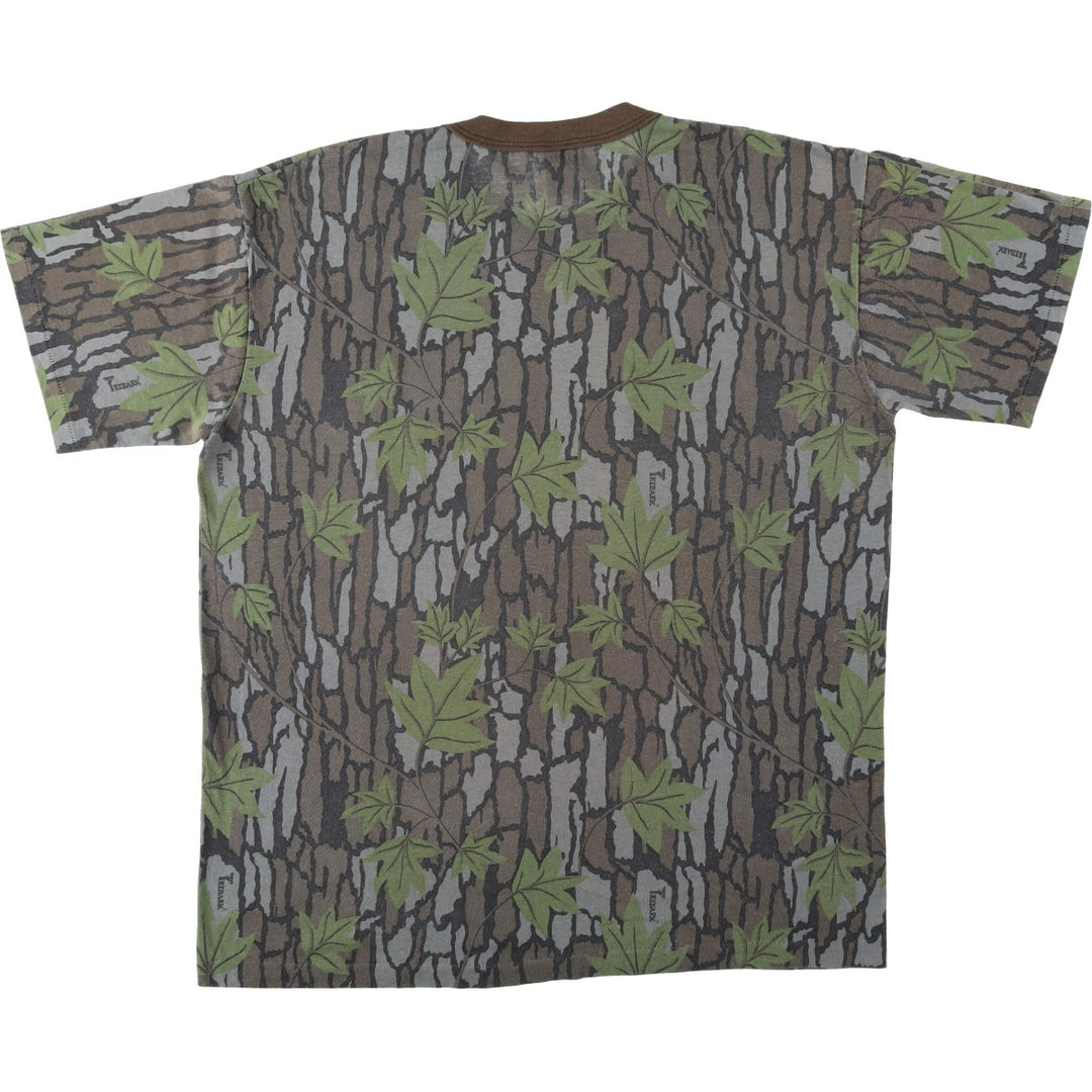 ~90'S Tree Bark Camo T-Shirt, Made in USA, Men's XL equivalent, Vintage polyester Khaki type sage green Vintage Second Hand
