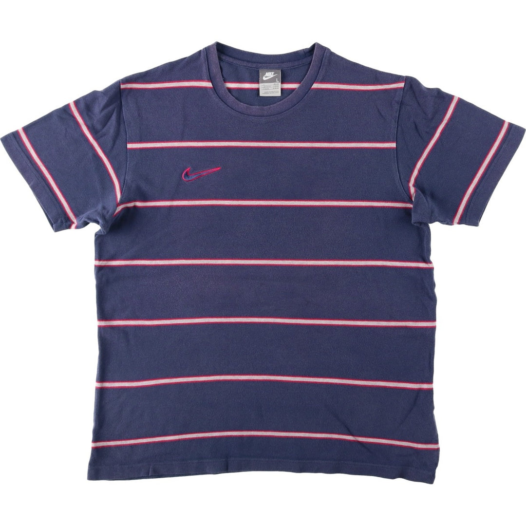 Nike Border Pattern Piqué One-Point Logo T-Shirt, Men's Size L (approx.) cotton navy blue type Vintage Second Hand