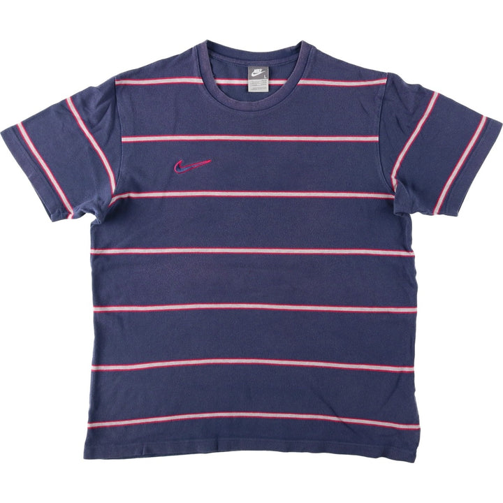Nike Border Pattern Piqué One-Point Logo T-Shirt, Men's Size L (approx.) cotton navy blue type Vintage Second Hand