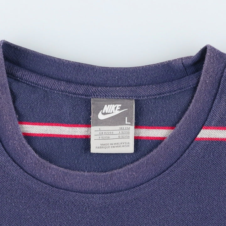 Nike Border Pattern Piqué One-Point Logo T-Shirt, Men's Size L (approx.) cotton navy blue type Vintage Second Hand