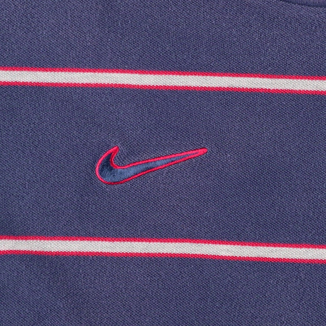 Nike Border Pattern Piqué One-Point Logo T-Shirt, Men's Size L (approx.) cotton navy blue type Vintage Second Hand