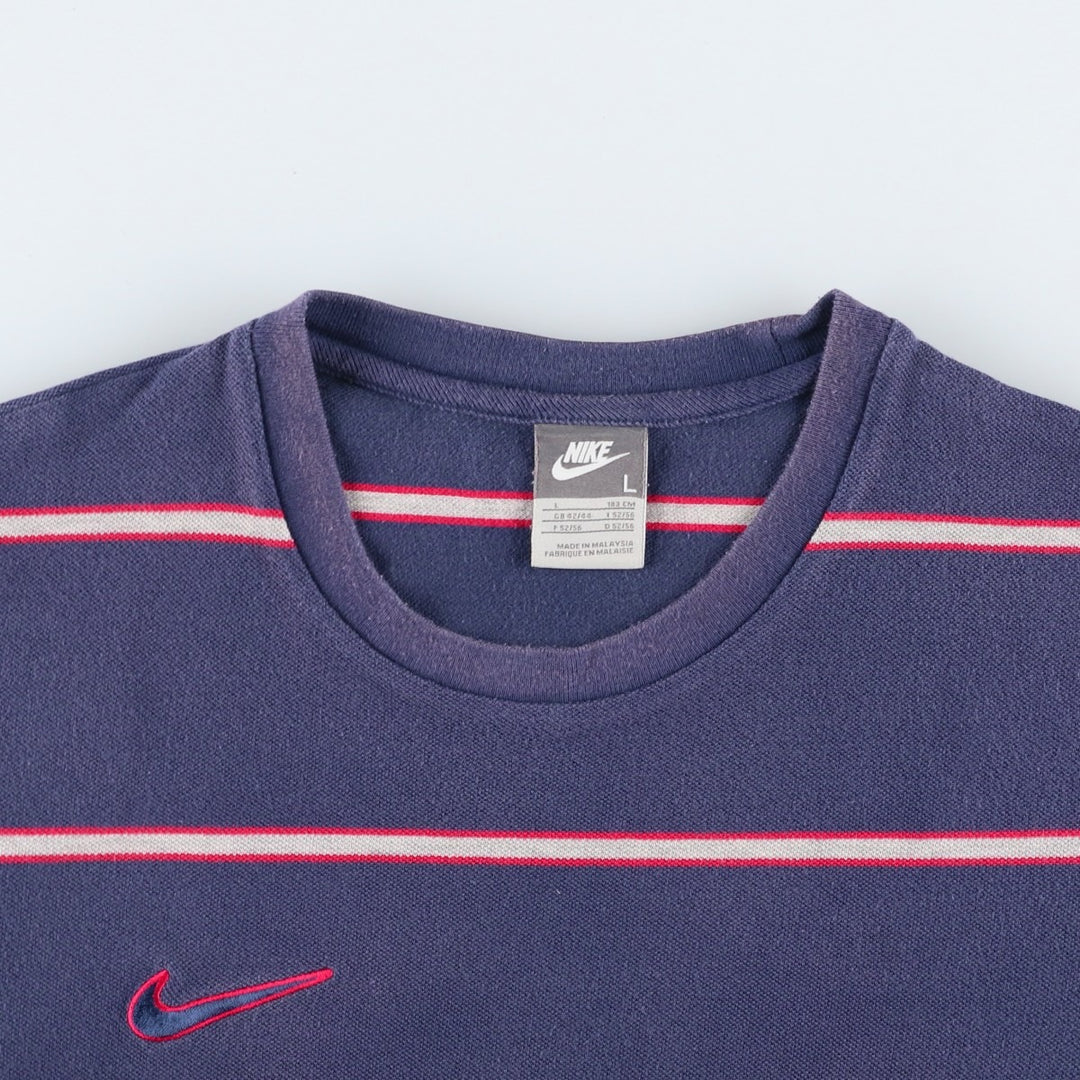 Nike Border Pattern Piqué One-Point Logo T-Shirt, Men's Size L (approx.) cotton navy blue type Vintage Second Hand