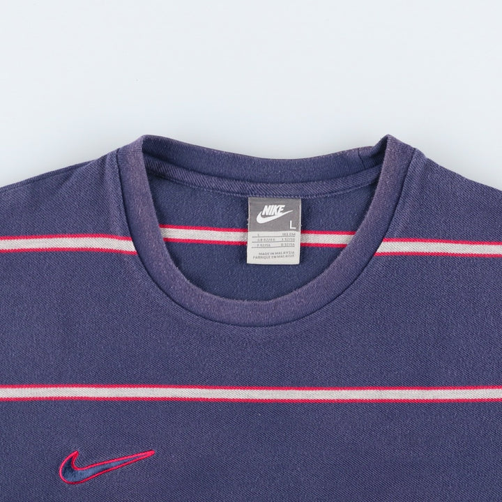 Nike Border Pattern Piqué One-Point Logo T-Shirt, Men's Size L (approx.) cotton navy blue type Vintage Second Hand
