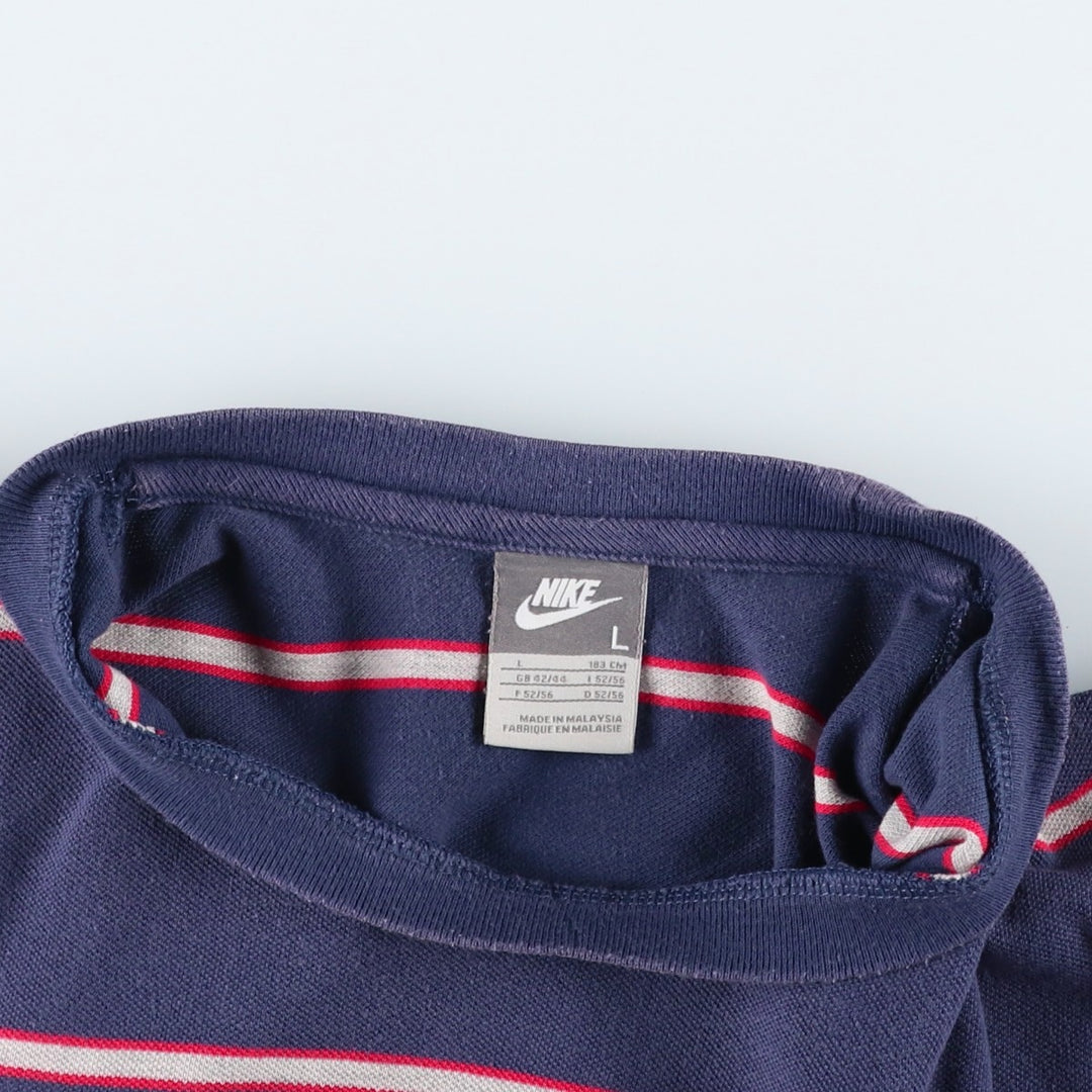 Nike Border Pattern Piqué One-Point Logo T-Shirt, Men's Size L (approx.) cotton navy blue type Vintage Second Hand