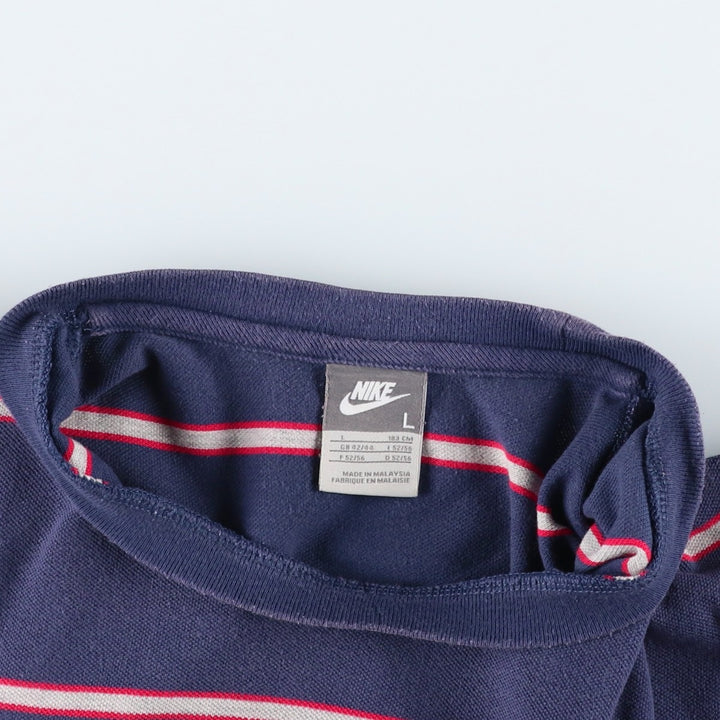 Nike Border Pattern Piqué One-Point Logo T-Shirt, Men's Size L (approx.) cotton navy blue type Vintage Second Hand