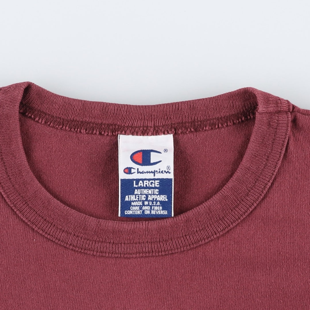90'S Champion Authentic Athletic Apparel Logo Print T-Shirt Made in USA Men's Size L Vintage cotton wine-red Vintage Second Hand
