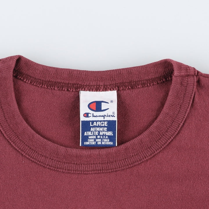 90'S Champion Authentic Athletic Apparel Logo Print T-Shirt Made in USA Men's Size L Vintage cotton wine-red Vintage Second Hand