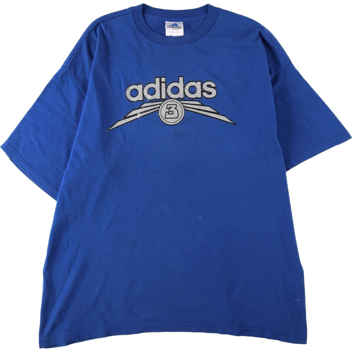 90s-00'S Adidas sports print T-shirt, made in USA, men's size XL equivalent. cotton blue type Vintage Second Hand