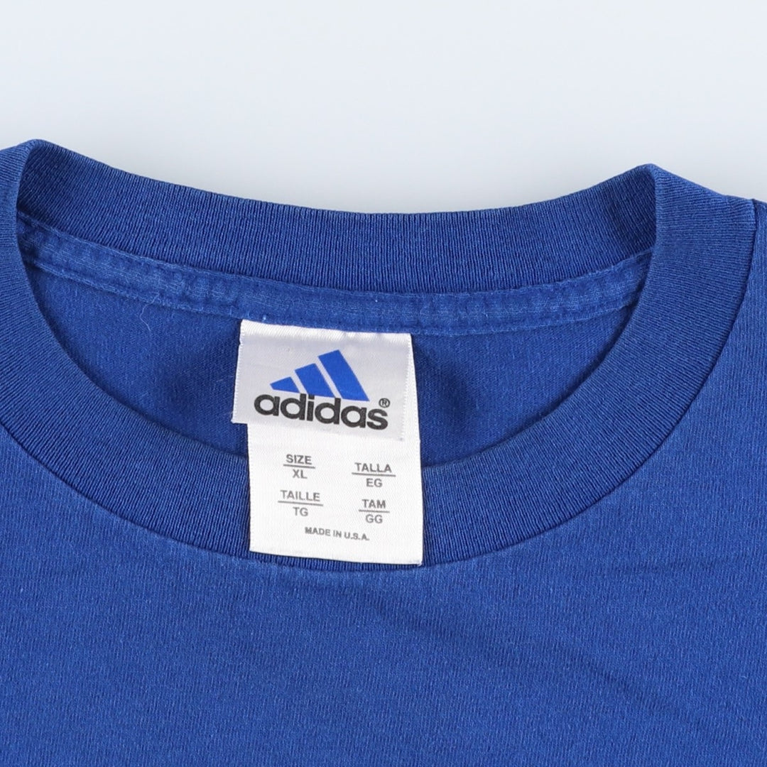 90s-00'S Adidas sports print T-shirt, made in USA, men's size XL equivalent. cotton blue type Vintage Second Hand