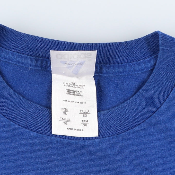 90s-00'S Adidas sports print T-shirt, made in USA, men's size XL equivalent. cotton blue type Vintage Second Hand