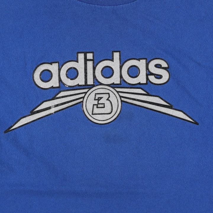 90s-00'S Adidas sports print T-shirt, made in USA, men's size XL equivalent. cotton blue type Vintage Second Hand
