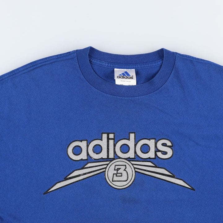 90s-00'S Adidas sports print T-shirt, made in USA, men's size XL equivalent. cotton blue type Vintage Second Hand