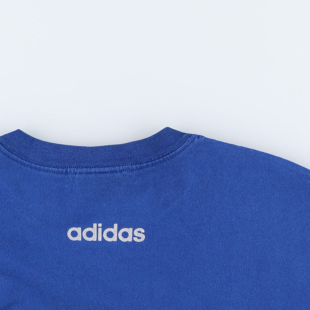 90s-00'S Adidas sports print T-shirt, made in USA, men's size XL equivalent. cotton blue type Vintage Second Hand