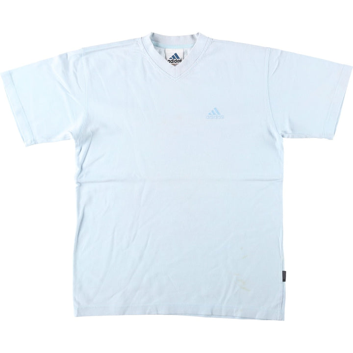 2000'S Adidas V-neck pique knit t-shirt with a single logo (Men's size S equivalent) cotton Blue type light blue Vintage Second Hand