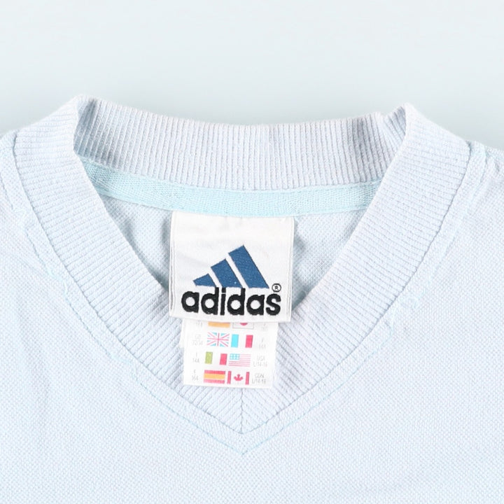 2000'S Adidas V-neck pique knit t-shirt with a single logo (Men's size S equivalent) cotton Blue type light blue Vintage Second Hand