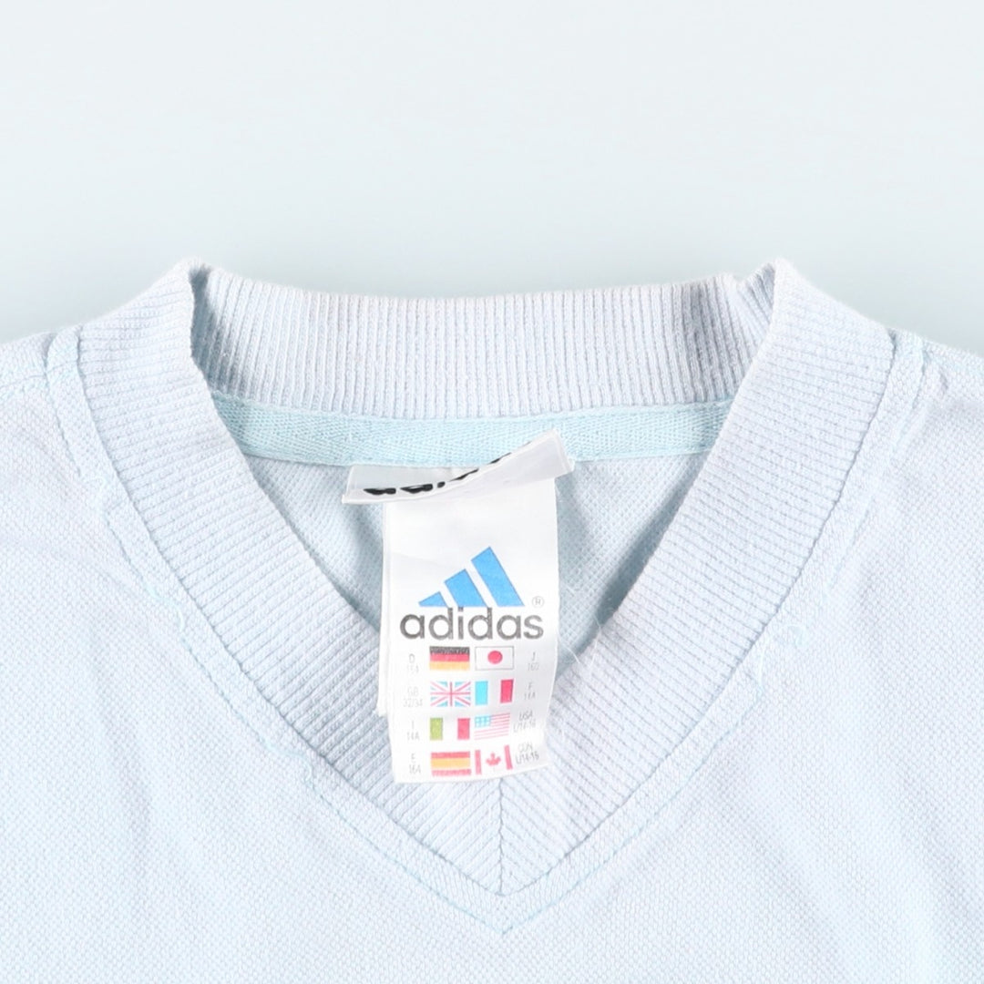 2000'S Adidas V-neck pique knit t-shirt with a single logo (Men's size S equivalent) cotton Blue type light blue Vintage Second Hand