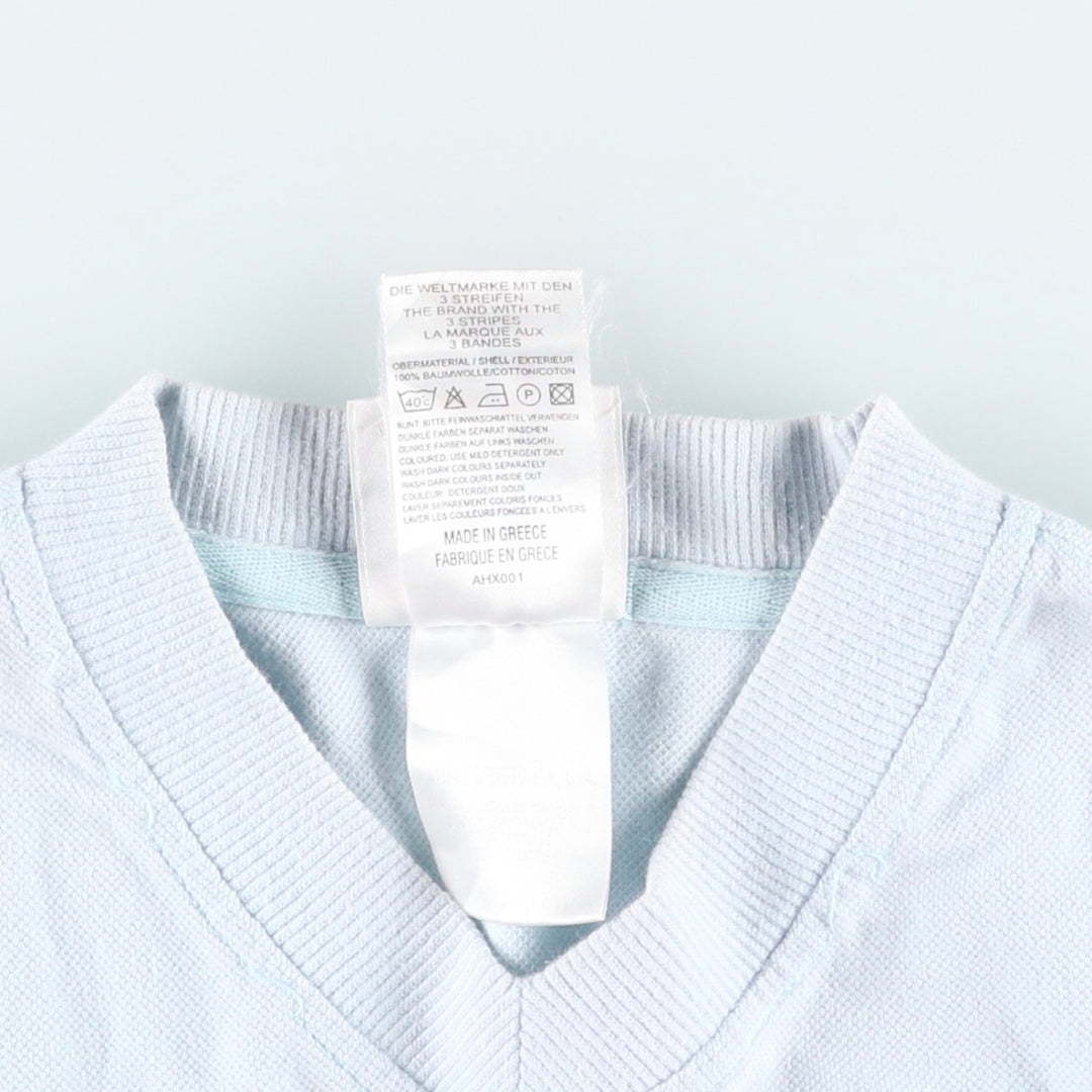 2000'S Adidas V-neck pique knit t-shirt with a single logo (Men's size S equivalent) cotton Blue type light blue Vintage Second Hand