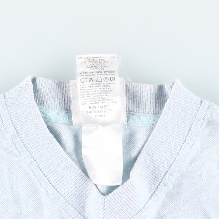 2000'S Adidas V-neck pique knit t-shirt with a single logo (Men's size S equivalent) cotton Blue type light blue Vintage Second Hand