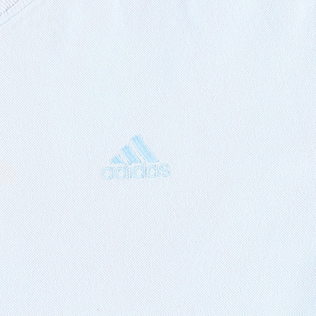 2000'S Adidas V-neck pique knit t-shirt with a single logo (Men's size S equivalent) cotton Blue type light blue Vintage Second Hand