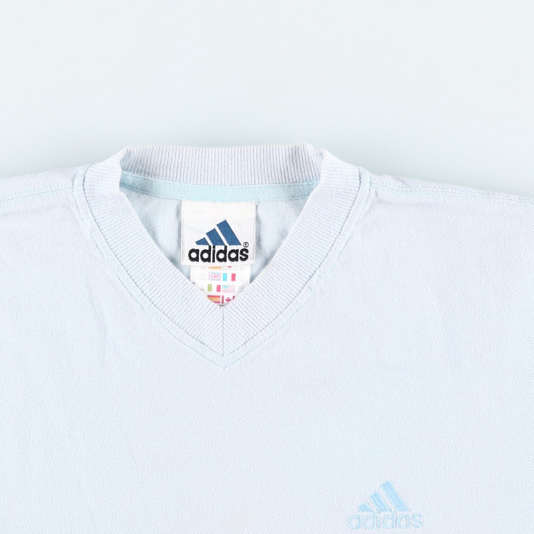 2000'S Adidas V-neck pique knit t-shirt with a single logo (Men's size S equivalent) cotton Blue type light blue Vintage Second Hand