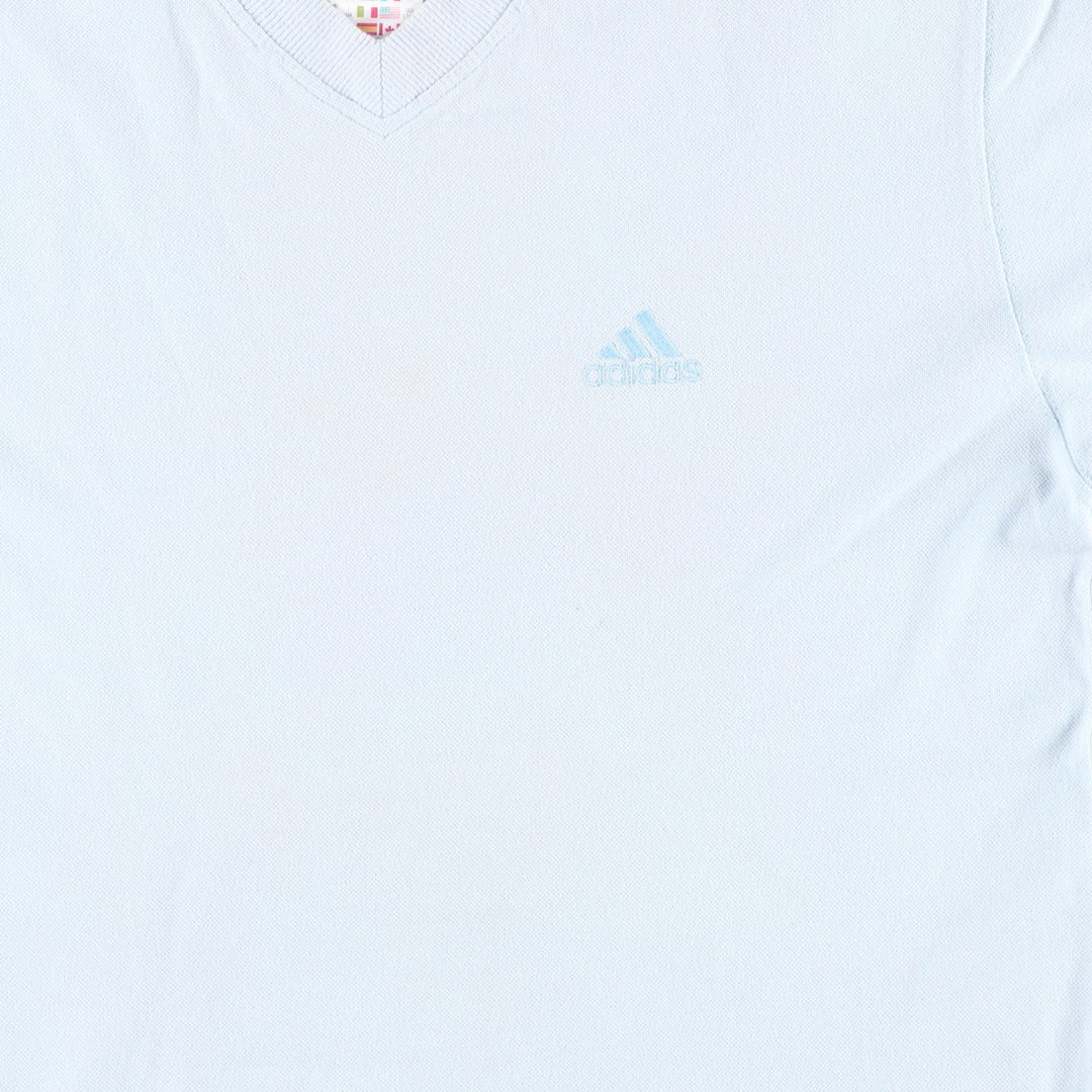 2000'S Adidas V-neck pique knit t-shirt with a single logo (Men's size S equivalent) cotton Blue type light blue Vintage Second Hand