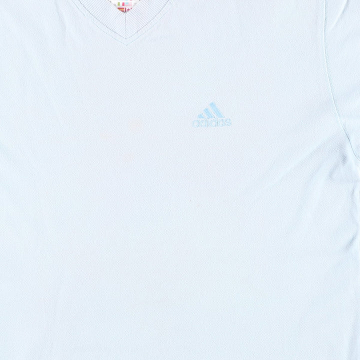 2000'S Adidas V-neck pique knit t-shirt with a single logo (Men's size S equivalent) cotton Blue type light blue Vintage Second Hand