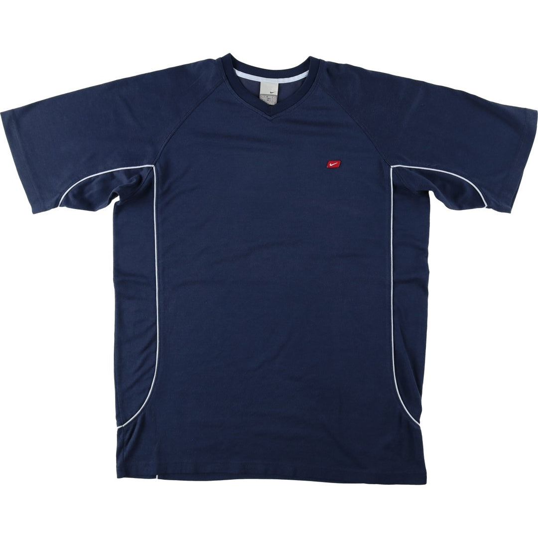 2000'S Nike V-neck logo t-shirt, men's size XL (approx.) cotton navy blue type Vintage Second Hand