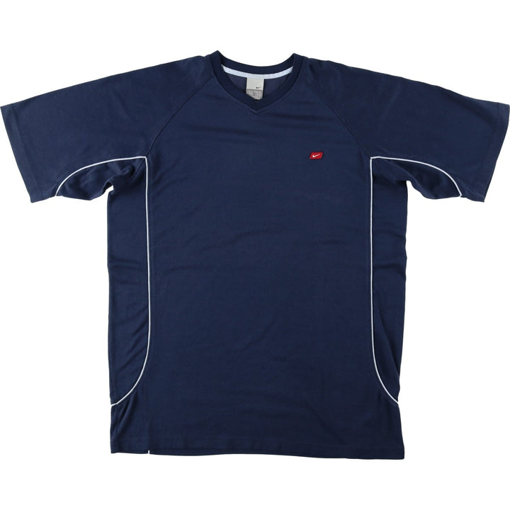 2000'S Nike V-neck logo t-shirt, men's size XL (approx.) cotton navy blue type Vintage Second Hand
