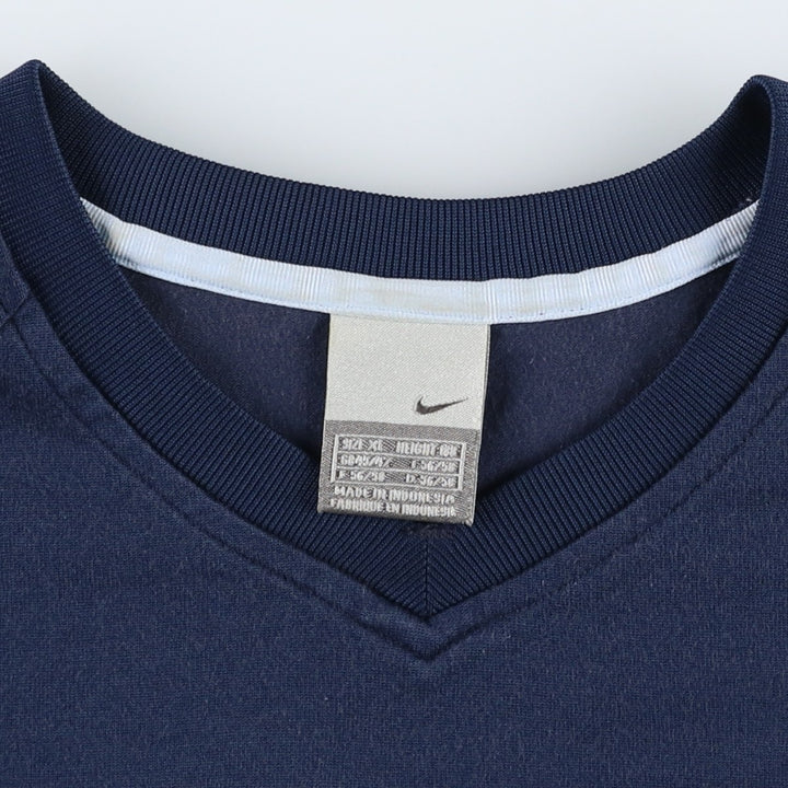 2000'S Nike V-neck logo t-shirt, men's size XL (approx.) cotton navy blue type Vintage Second Hand