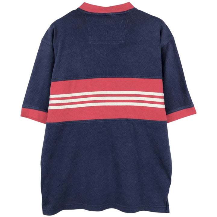 90s-00'S Adidas V-neck logo T-shirt, men's size S (approx.) cotton navy blue type Vintage Second Hand