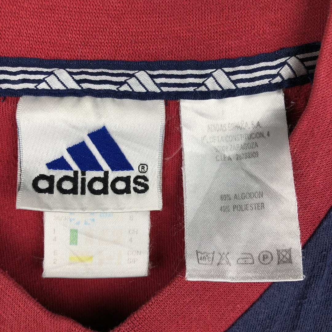 90s-00'S Adidas V-neck logo T-shirt, men's size S (approx.) cotton navy blue type Vintage Second Hand
