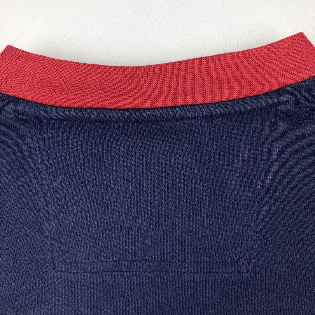 90s-00'S Adidas V-neck logo T-shirt, men's size S (approx.) cotton navy blue type Vintage Second Hand