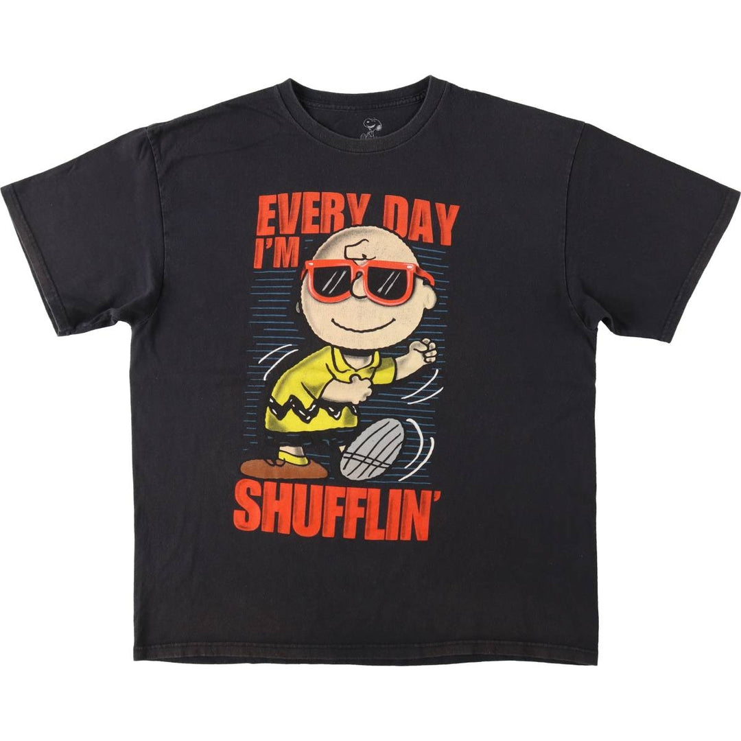 PEANUTS Charlie Brown Character Print T-Shirt (Men's XL equivalent) cotton black type Vintage Second Hand