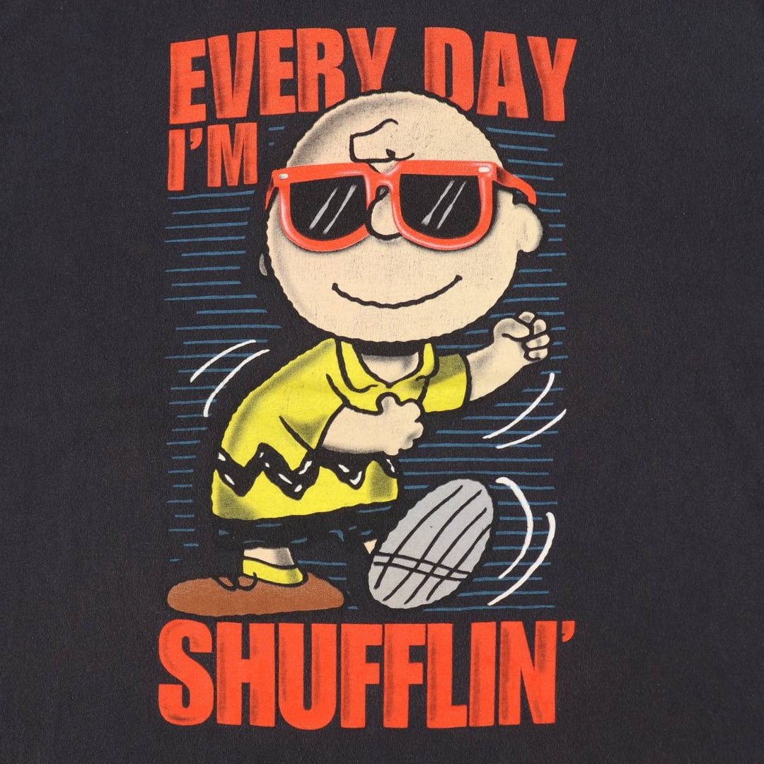 PEANUTS Charlie Brown Character Print T-Shirt (Men's XL equivalent) cotton black type Vintage Second Hand