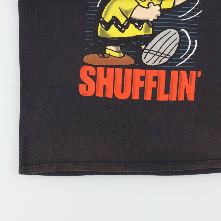 PEANUTS Charlie Brown Character Print T-Shirt (Men's XL equivalent) cotton black type Vintage Second Hand