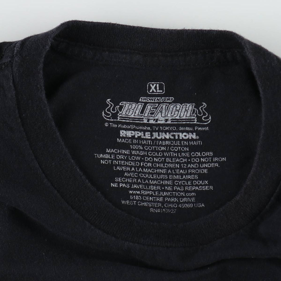 BLEACH anime character print T-shirt, men's size XL cotton black type Vintage Second Hand