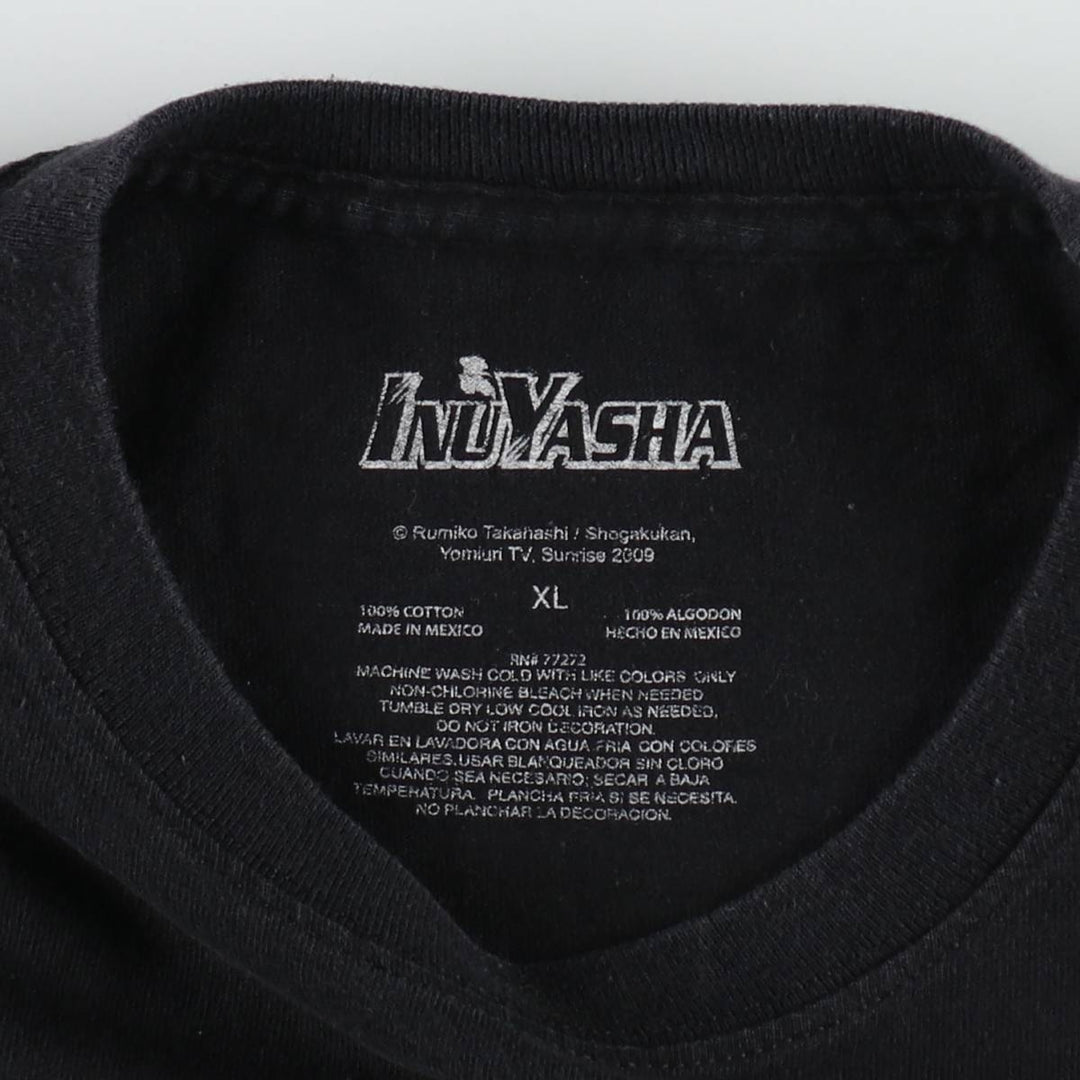 2000'S INUYASHA Anime Character Print T-Shirt, Men's XL (approx.) cotton black type Vintage Second Hand