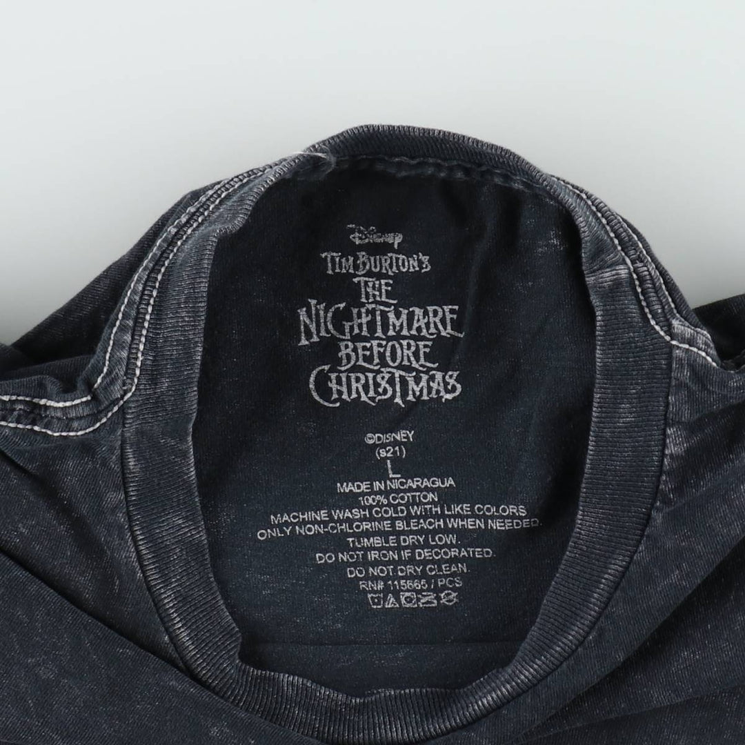 The Nightmare Before Christmas Character Print T-Shirt (Men's Size L) cotton black type Vintage Second Hand