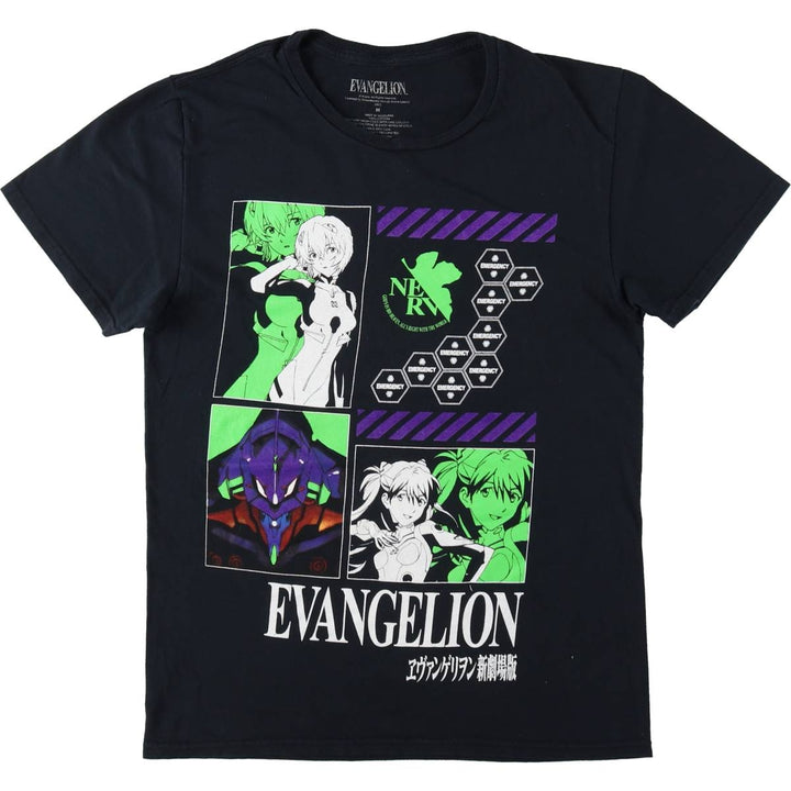 EVANGELION Anime Character Print T-Shirt, Men's Size M (approx.) cotton black type Vintage Second Hand