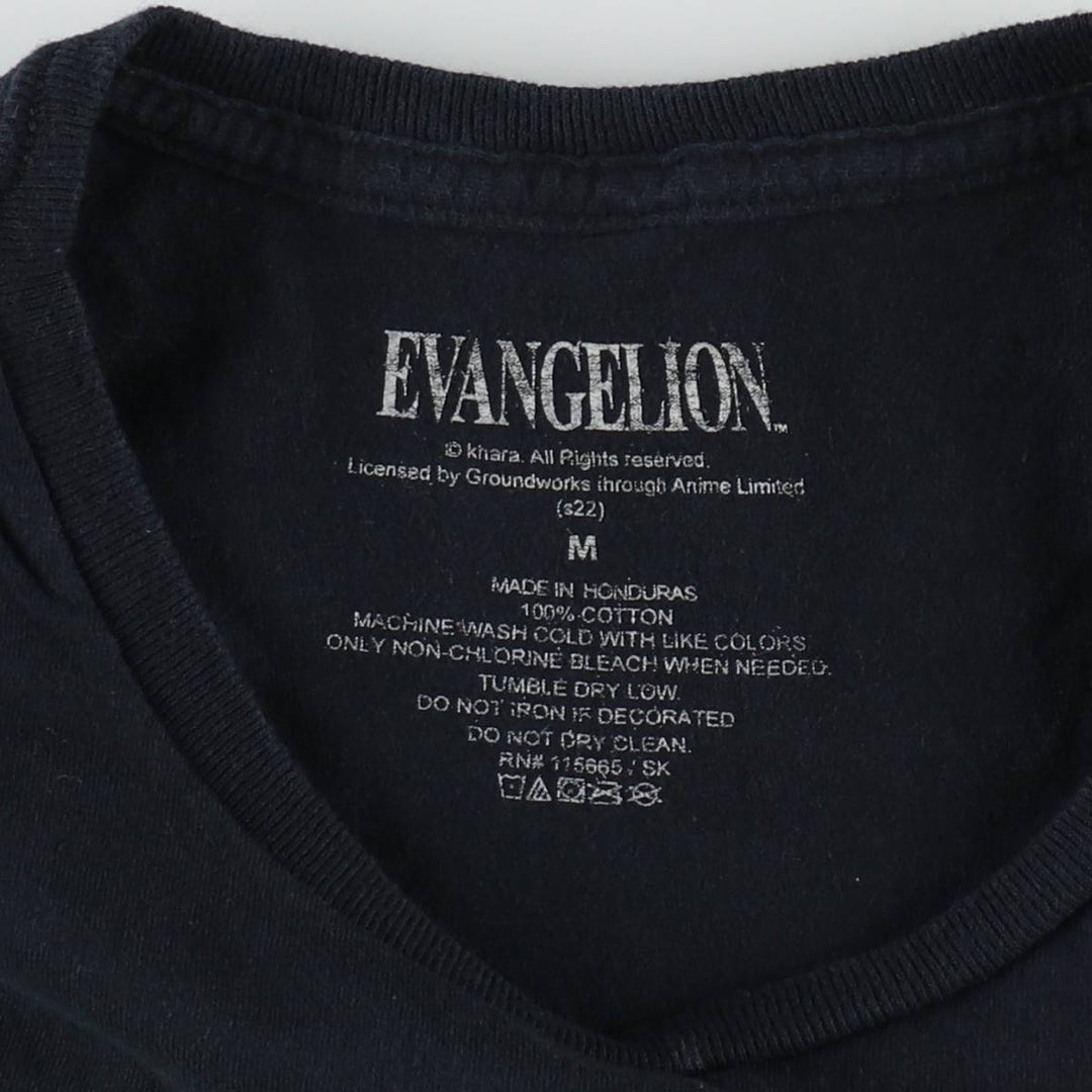 EVANGELION Anime Character Print T-Shirt, Men's Size M (approx.) cotton black type Vintage Second Hand