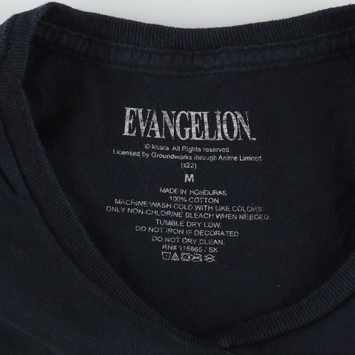 EVANGELION Anime Character Print T-Shirt, Men's Size M (approx.) cotton black type Vintage Second Hand
