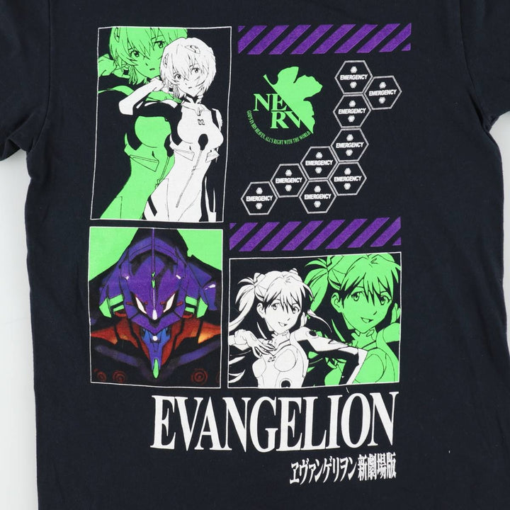 EVANGELION Anime Character Print T-Shirt, Men's Size M (approx.) cotton black type Vintage Second Hand