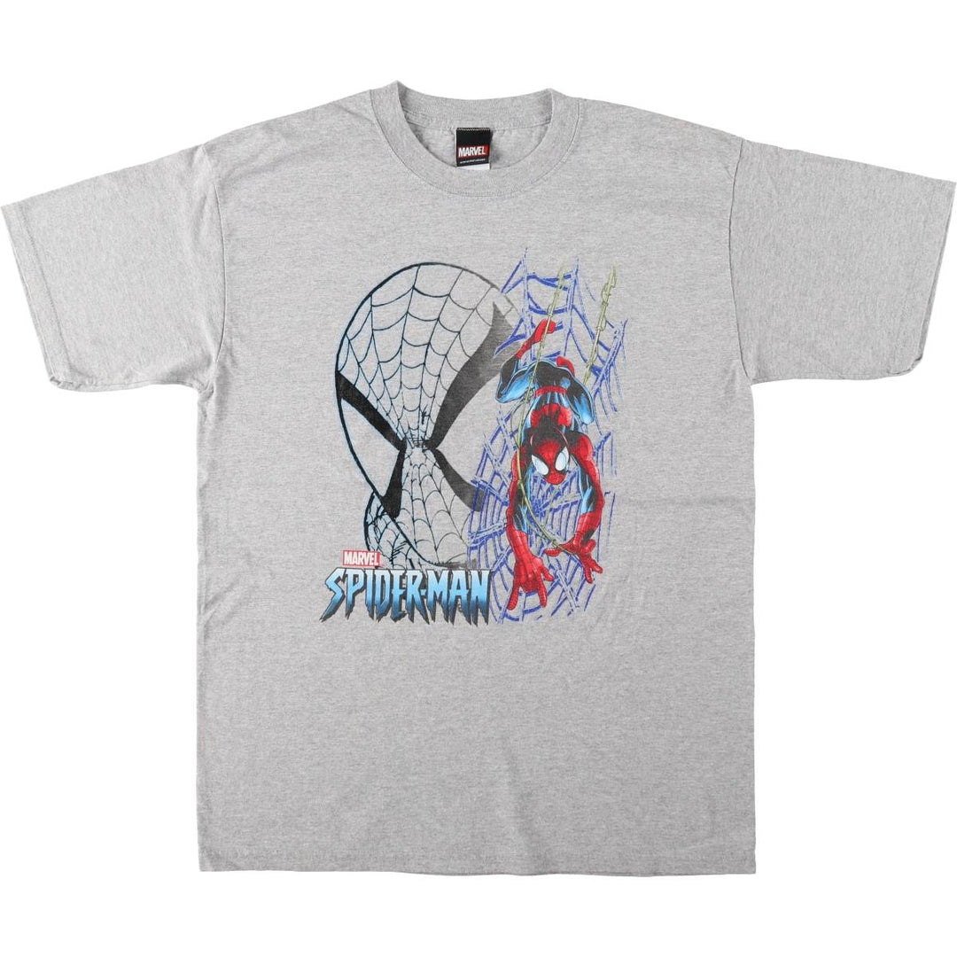Marvel Spider-Man character print T-shirt, men's size L (approx.) cotton gray type Vintage Second Hand