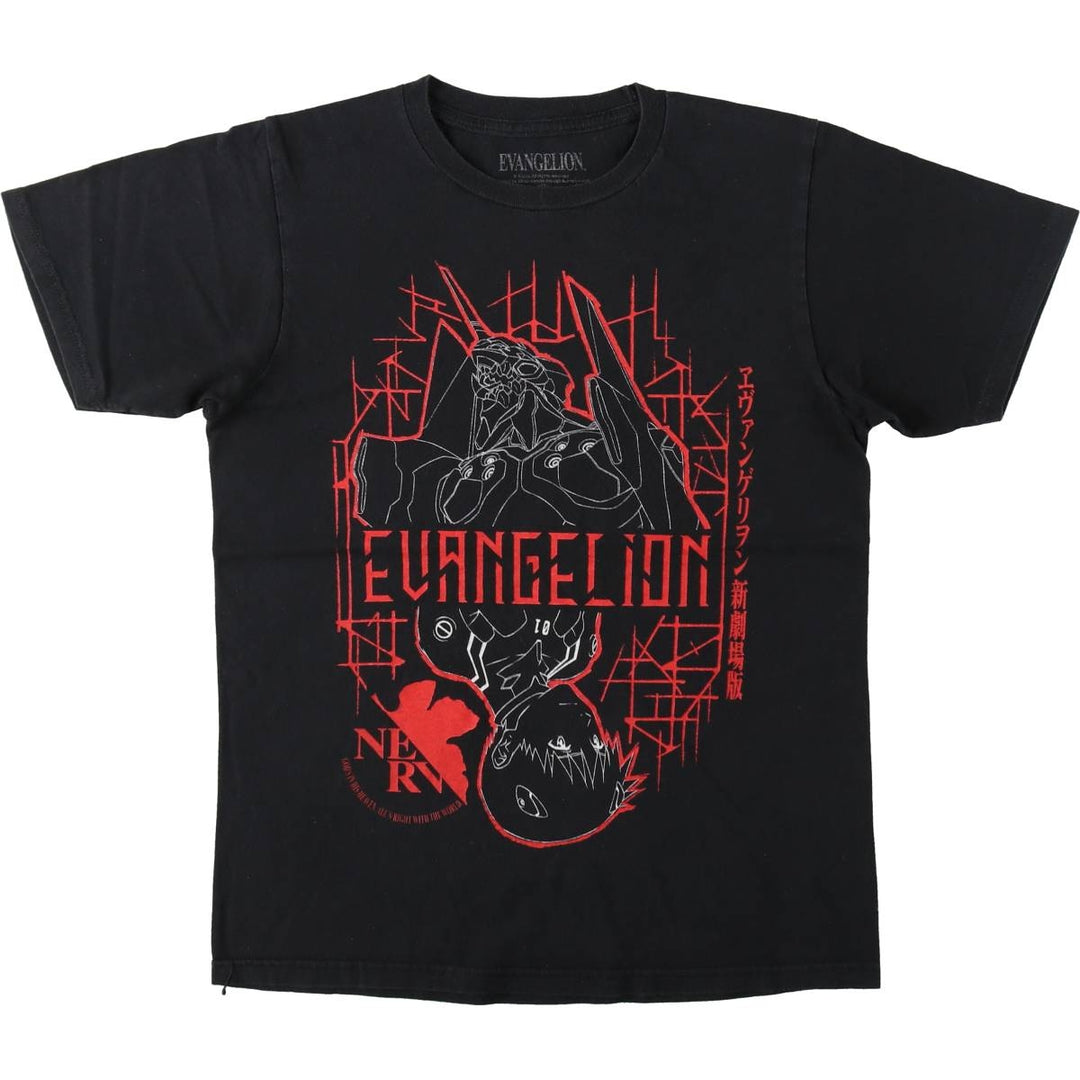 EVANGELION Anime Character Print T-Shirt, Men's Size S (approx.) cotton black type Vintage Second Hand