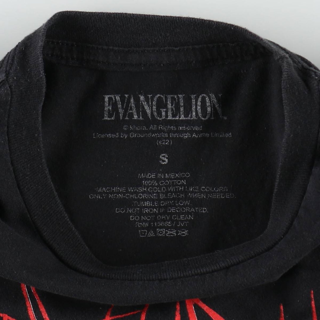 EVANGELION Anime Character Print T-Shirt, Men's Size S (approx.) cotton black type Vintage Second Hand