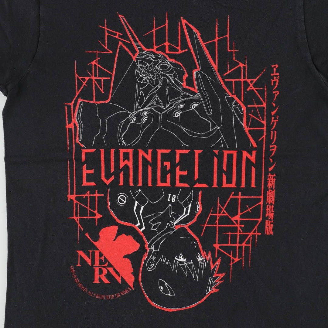 EVANGELION Anime Character Print T-Shirt, Men's Size S (approx.) cotton black type Vintage Second Hand